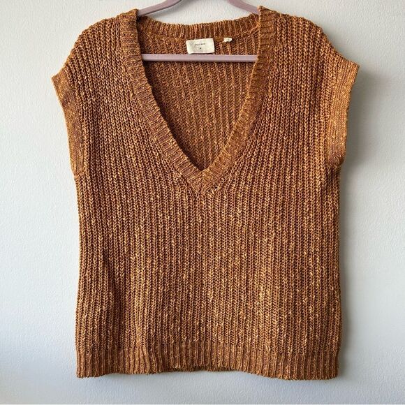 Billy Reid Linen blend Tan V-Neck Vest Sweater - Picture 1 of 6